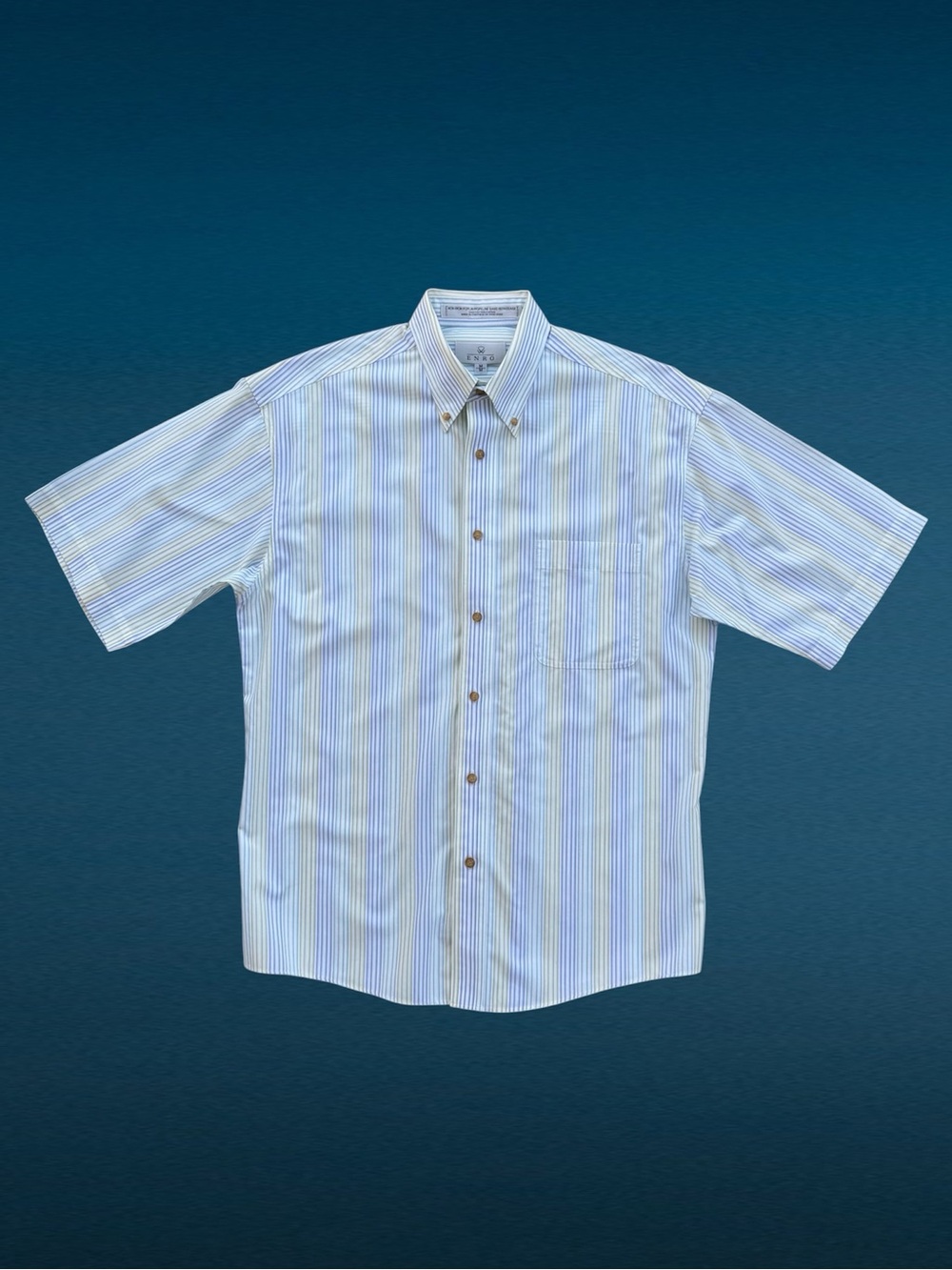 ENRO Non-Iron Poplin Pastel Pin Striped Short Sleeve Button Down Shirt Men’s M